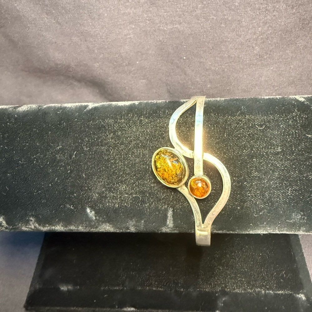 Sterling Silver Thai Bangle with Amber